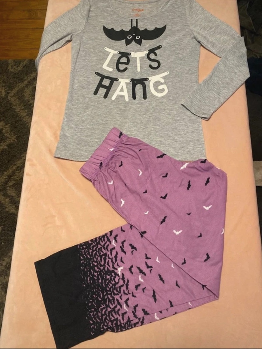 Cat & Jack Gray Top with Purple Bat-Print Pajama Set